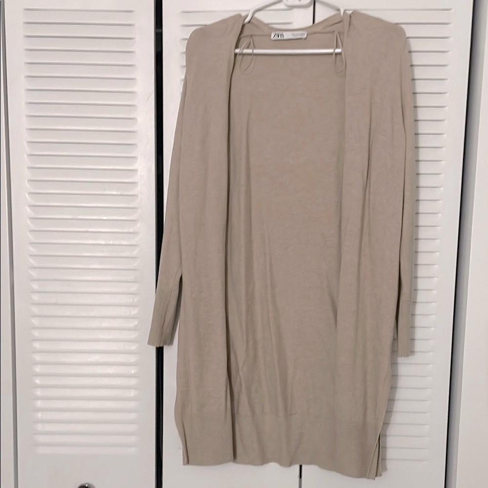 Zara, Long Sleeve Cardigan Sweater, Tan, S
